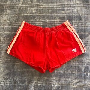 Adidas Red Athletic Shorts with Signature Stripes